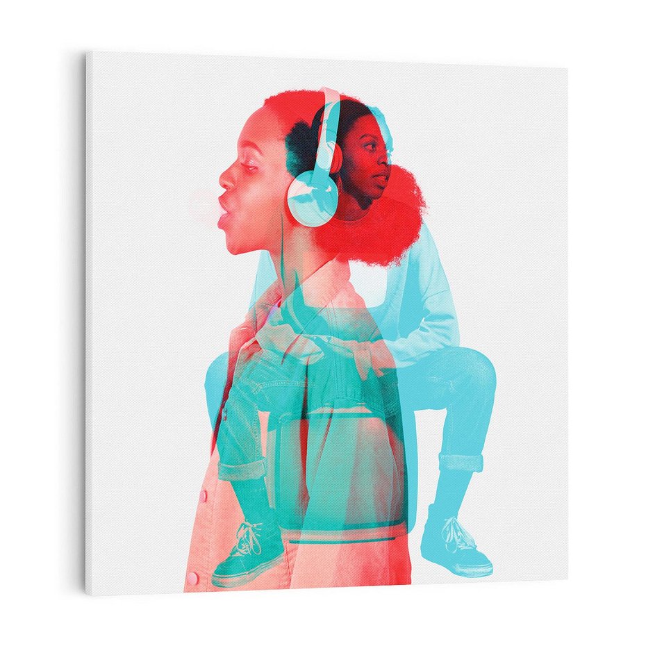 Obraz na płótnie 70x70 - Rytmy Wspomnień - kolaż zdjęć, kobieta