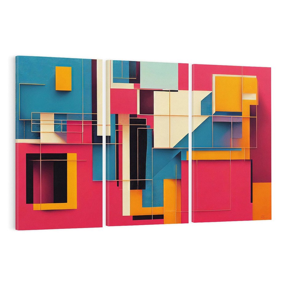 Obraz na płótnie 120x80 - Przejście przez labirynt myśli - kolorowa abstrakcja, instalacja z prostokątów i linni