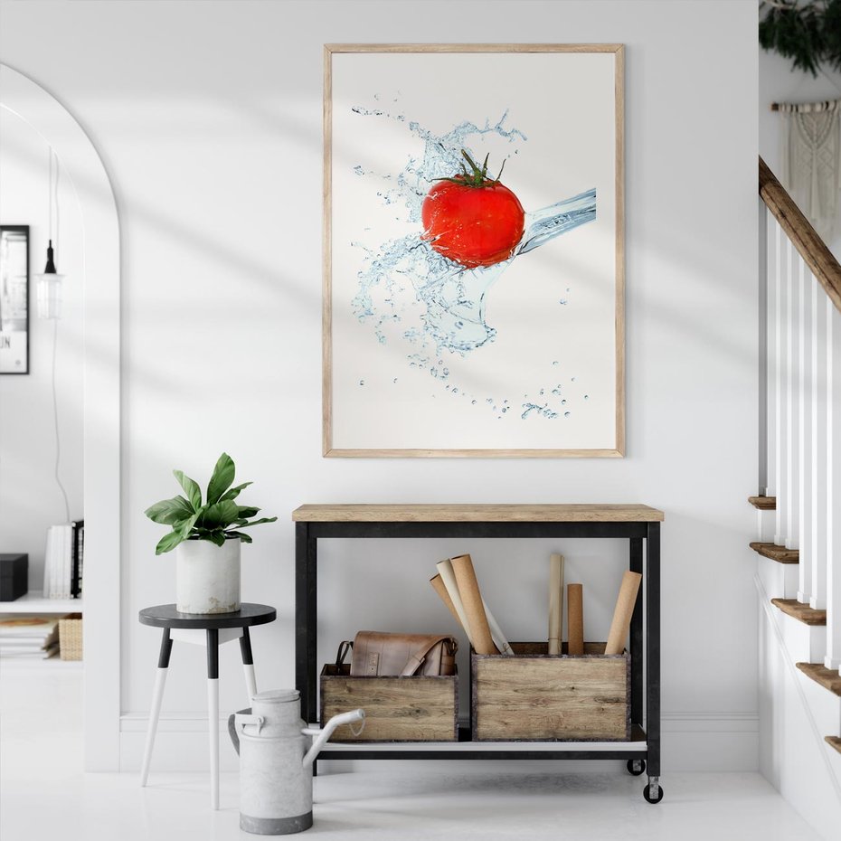 Plakat w ramie 40x50 - Apetyczna KuchniaNowoczesna Ekspresja - pomidor, jedzenie - rama drewno