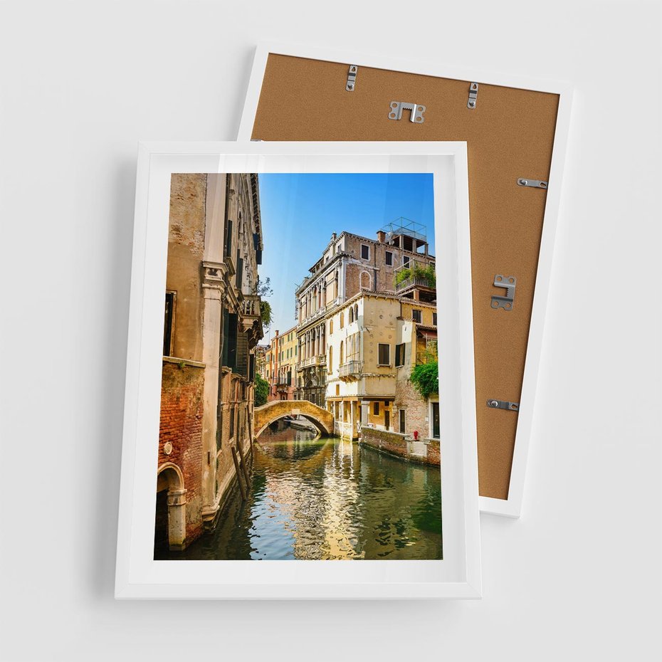 Plakat w ramie 50x70 - Magia Kanałów Weneckich - Wenecja, kanały - rama biała