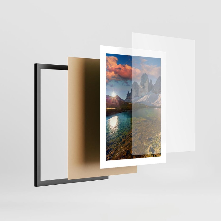 Plakat w ramie 30x40 - Jezioro wśród majestatycznych gór - jezioro, góry - rama czarna