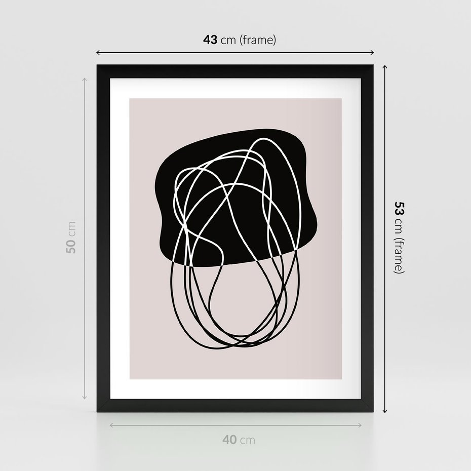 Plakat w ramie 40x50 - Abstrakcyjne Harmonie - abstrakcyjne szkicowane linie, minimalizm - rama czarna
