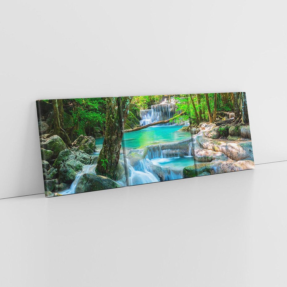 Obraz na płótnie 150x50 - Magia w lesie nad rzeką - wodospad, rzeka