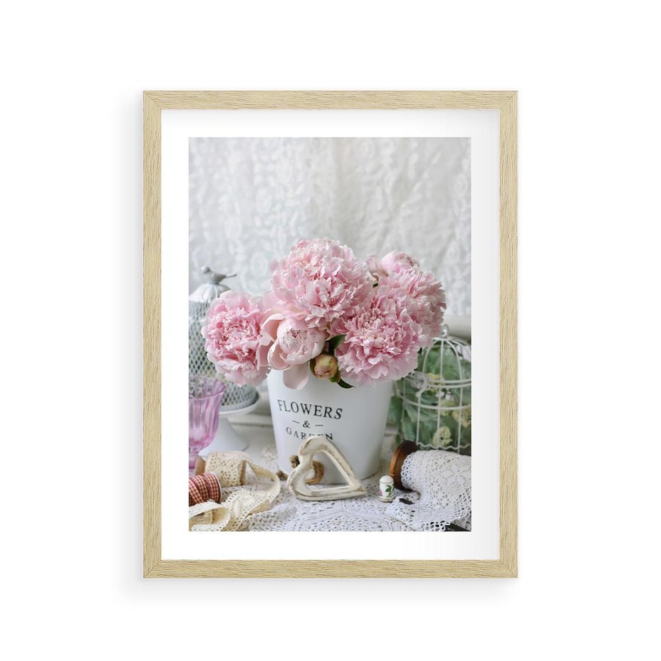 Plakat w ramie 30x40 - Miłość w powietrzu - kwiaty, romantyczne - rama drewno