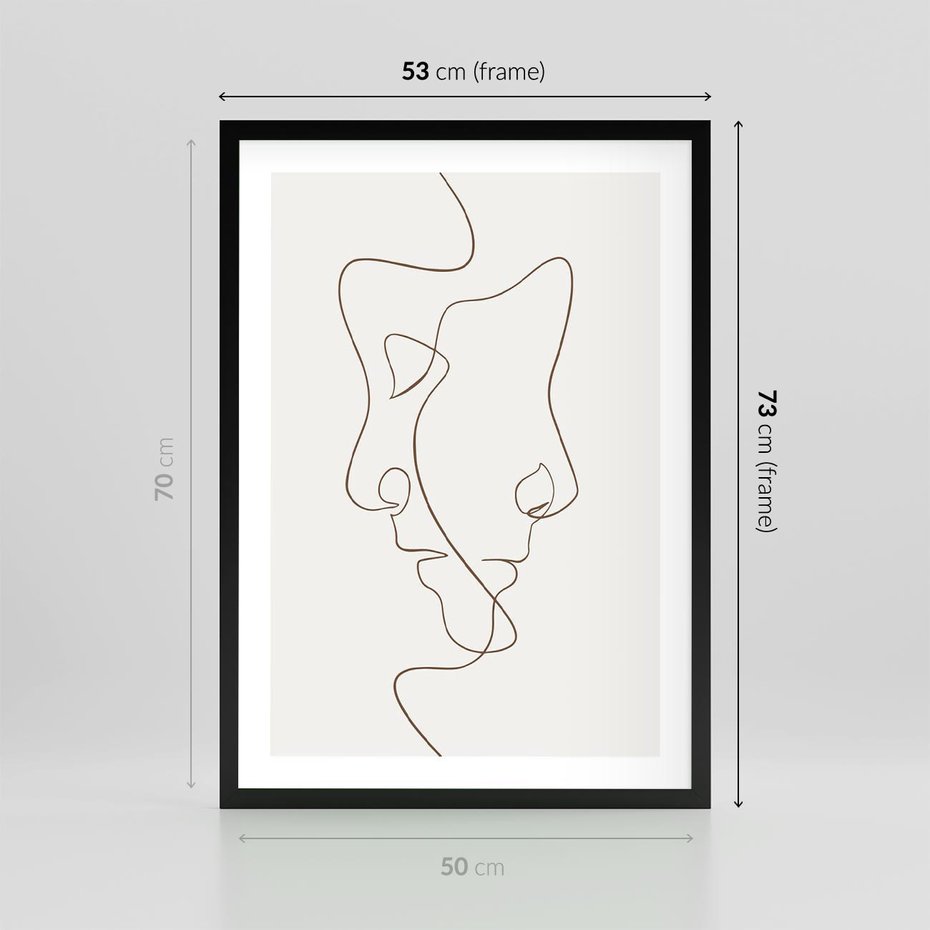 Plakat w ramie 50x70 - Jedna Linia, Dwie Twarze - minimalistyczny plakat, dwie twarze - rama czarna