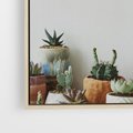 Obraz w ramie 50x50 - Naturalna Harmonia - kaktusy, liście - rama drewno