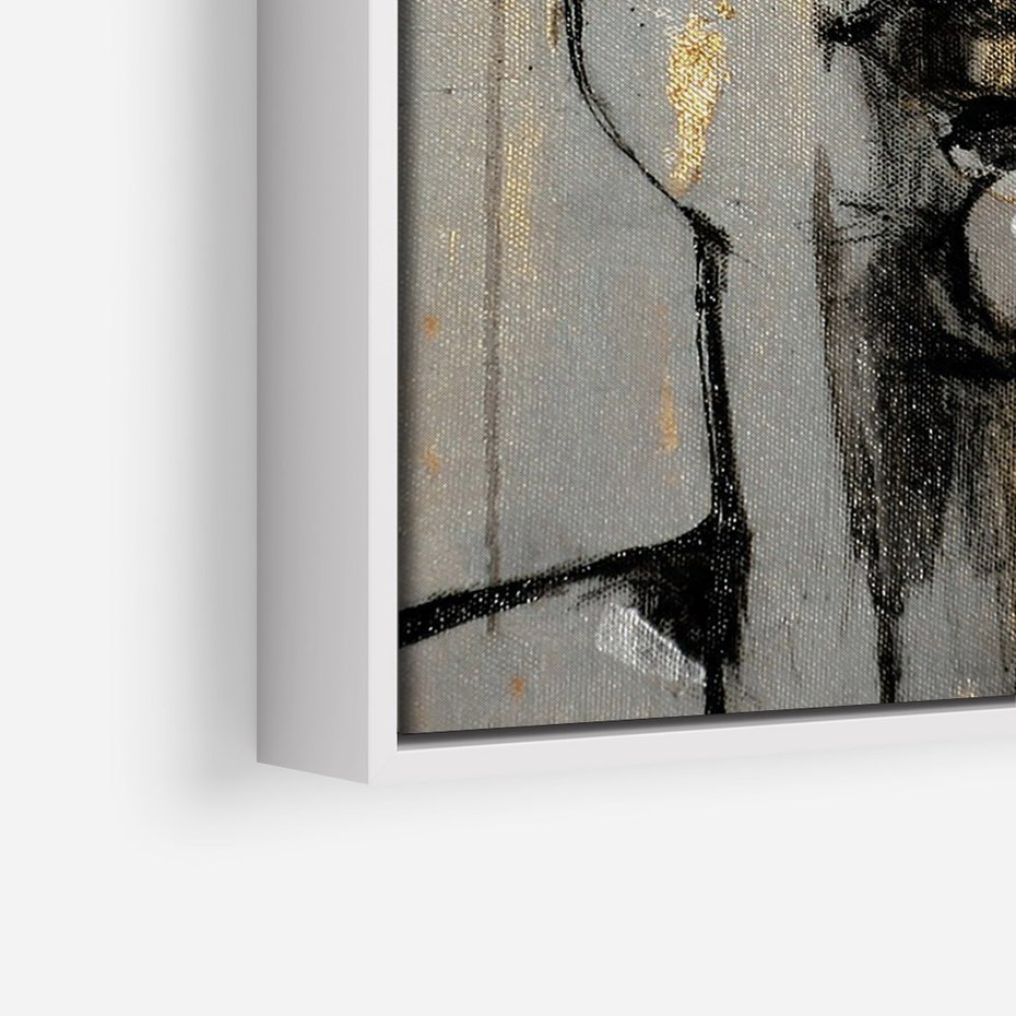 Obraz w ramie 50x70 - Kobieta - Abstrakcyjne Malowidło - złote, usta abstrakcja - rama biała