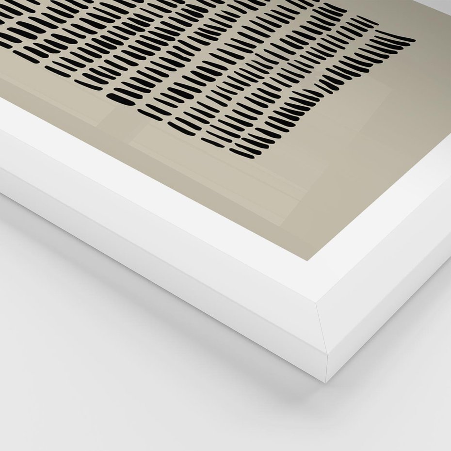 Plakat w ramie 50x70 - Energetyczne Pulsacje Nowości - boho plakat, czarne kropki kreski - rama biała