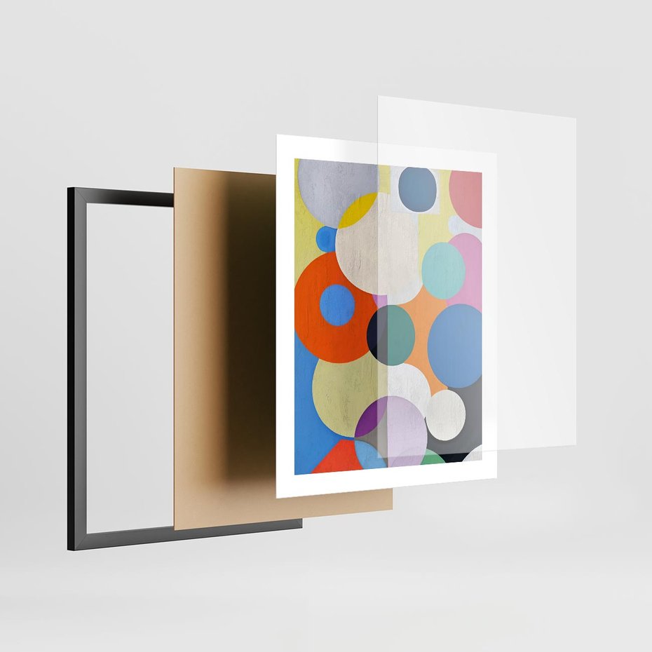 Plakat w ramie 40x50 - Tajemnicze Odbicia Czasu - abstrakcyjne geometryczne kształty, olejny obraz - rama czarna