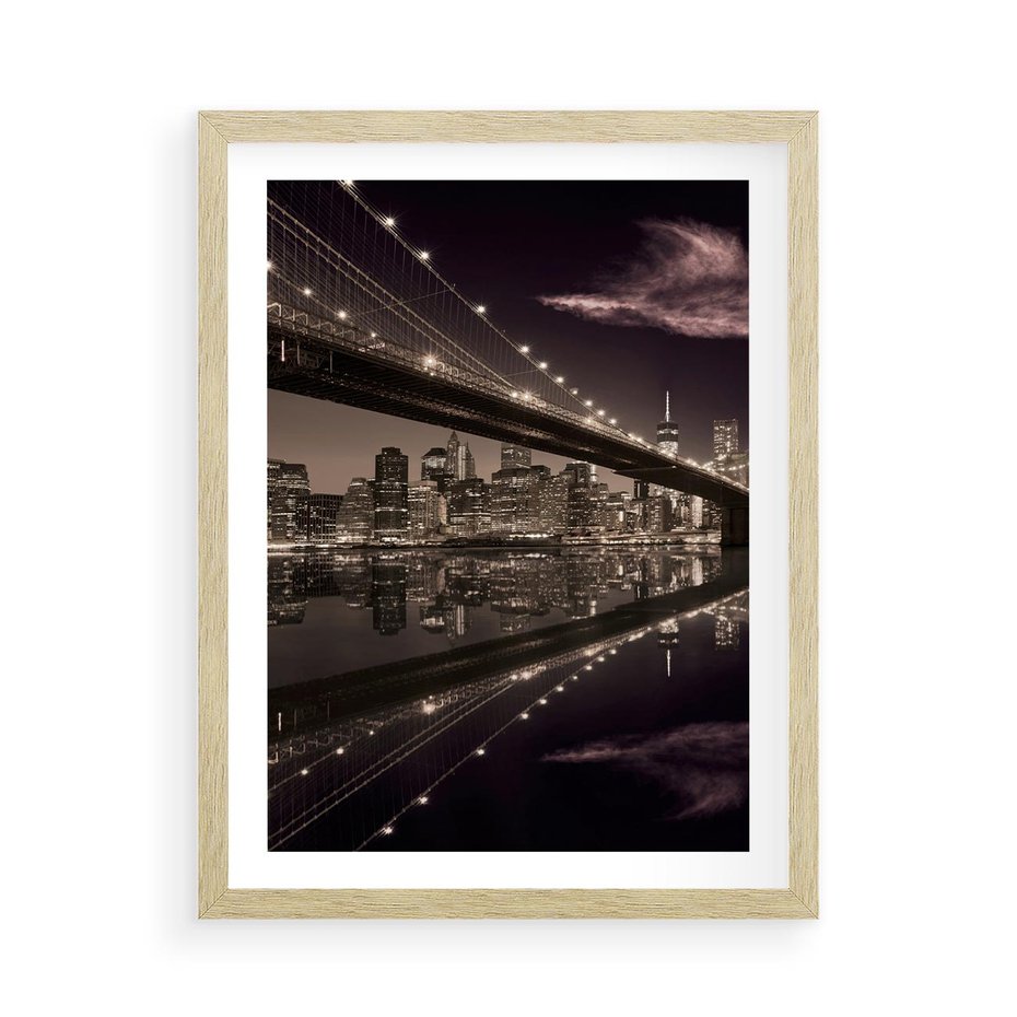 Plakat w ramie 50x70 - Most na nocnym horyzoncie - most, noc - rama drewno