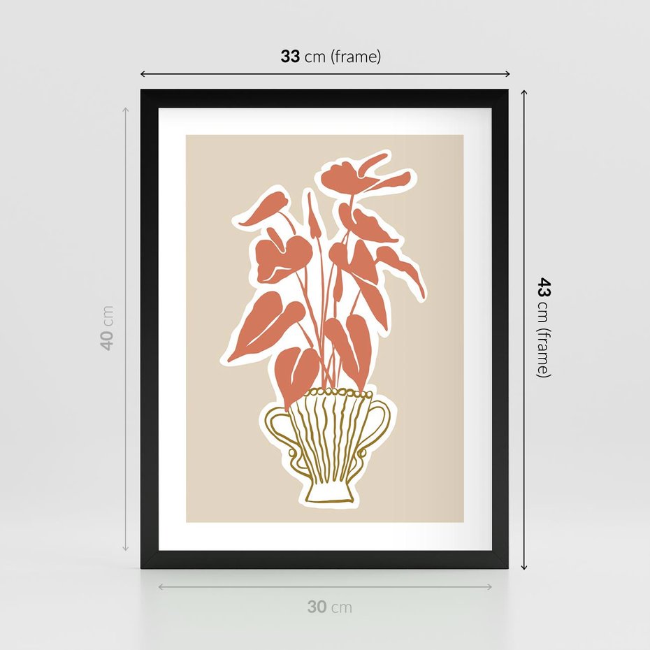 Plakat w ramie 30x40 - Harmonijne Echa - abstrakcyjne kwiaty liście, elegancka kompozycja - rama czarna