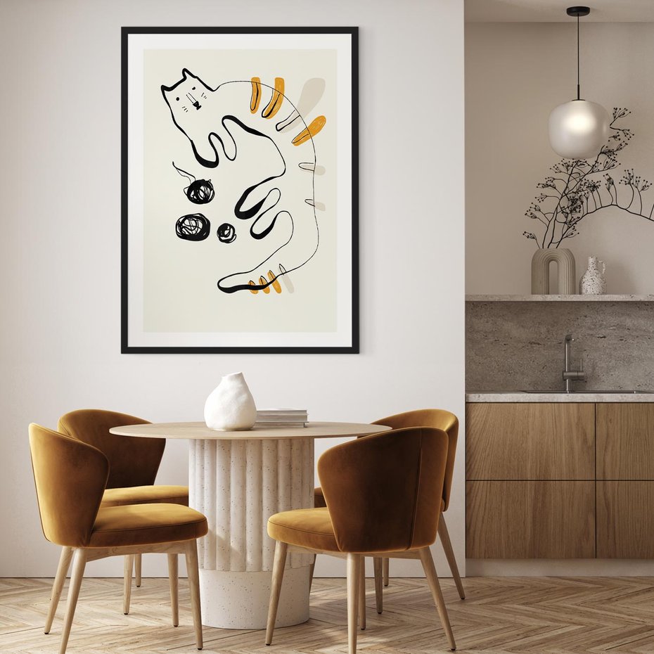 Plakat w ramie 40x50 - Picassowska Abstrakcja Kota - abstrakcyjna grafika kota, jak picasso - rama czarna