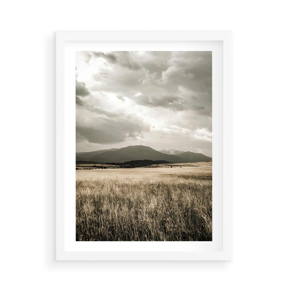 Plakat w ramie 50x70 - Nostalgiczny Krajobraz - pole, krajobraz - rama biała