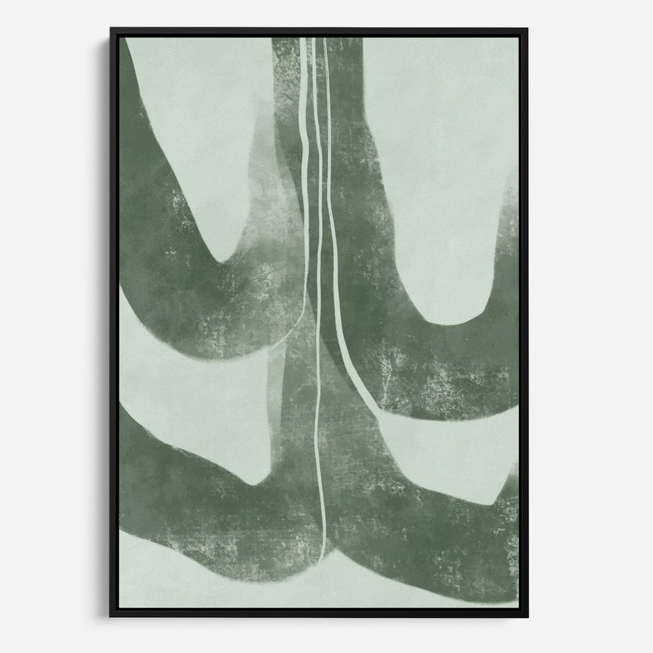 Obraz w ramie 50x70 - Nurtująca Kompozycja Zieleni - abstrakcyjne delikatne zielone linie, podobne do gałęzi kwiatów - rama czarna