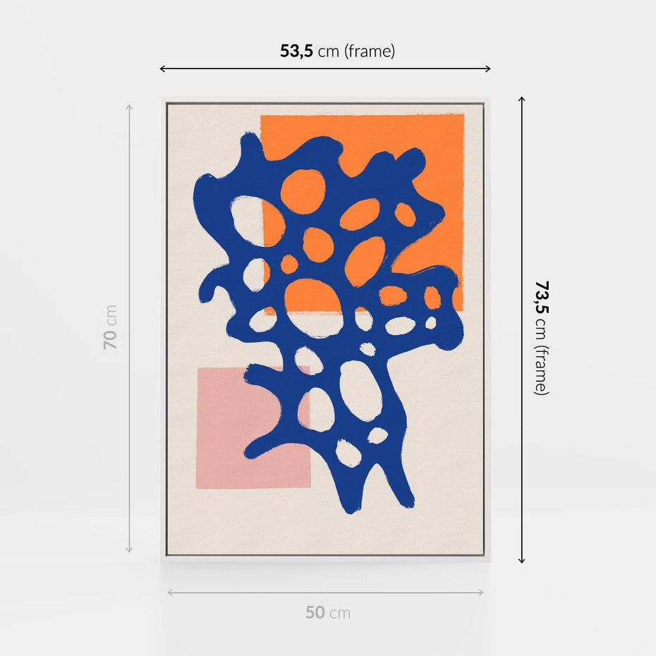 Obraz w ramie 50x70 - Migotliwe Nastroje - abstrakcyjna niebieska forma, dziwne kształty - rama biała