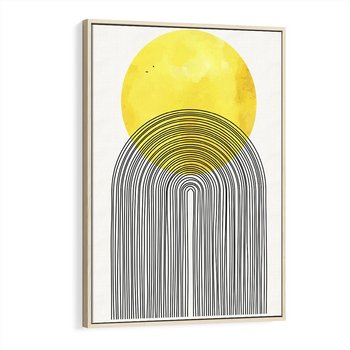 Obraz w ramie 50x70 - Słoneczne Odbicia - geometria, żółte koło - rama drewno