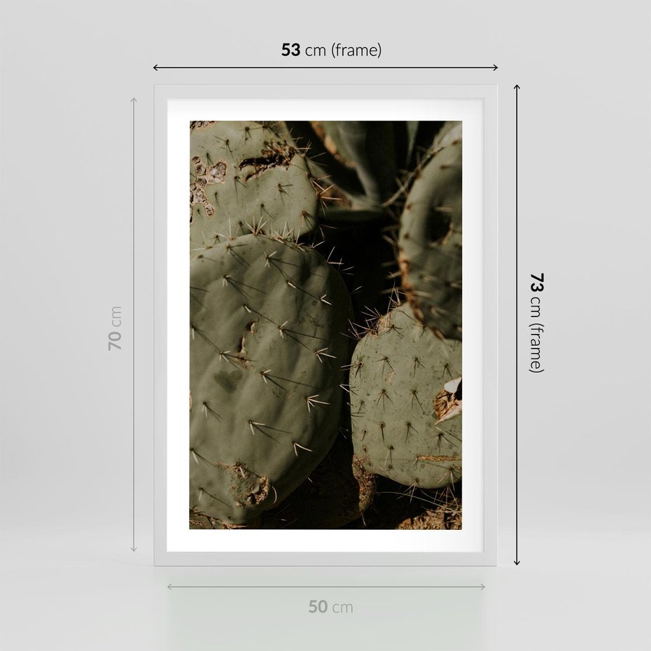 Plakat w ramie 50x70 - Urok Egzotyki - kaktusy, boho - rama biała