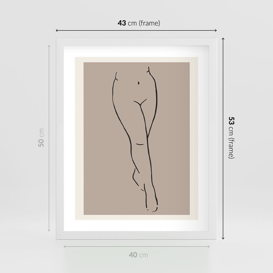 Plakat w ramie 40x50 - Intrygujące Szkice - mnimalistyczny akt kobiecy, beżowa tonacja - rama biała