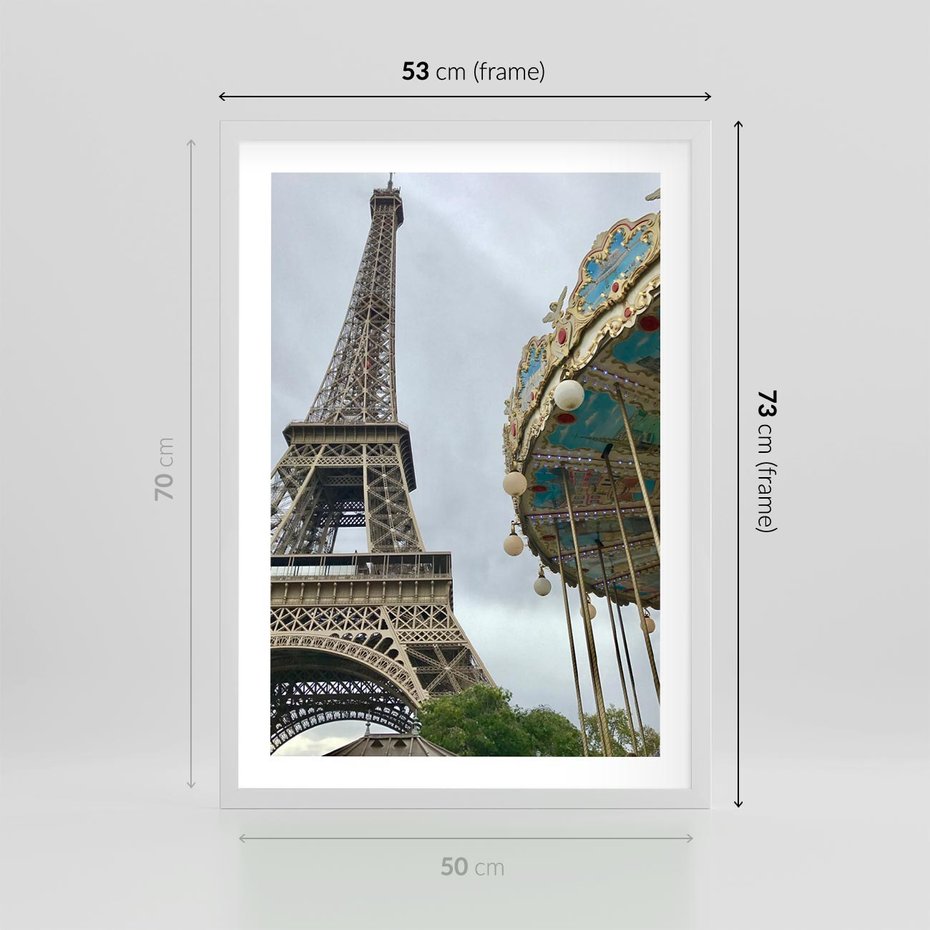 Plakat w ramie 50x70 - Delikatność kolorów - wieża, Eiffla - rama biała
