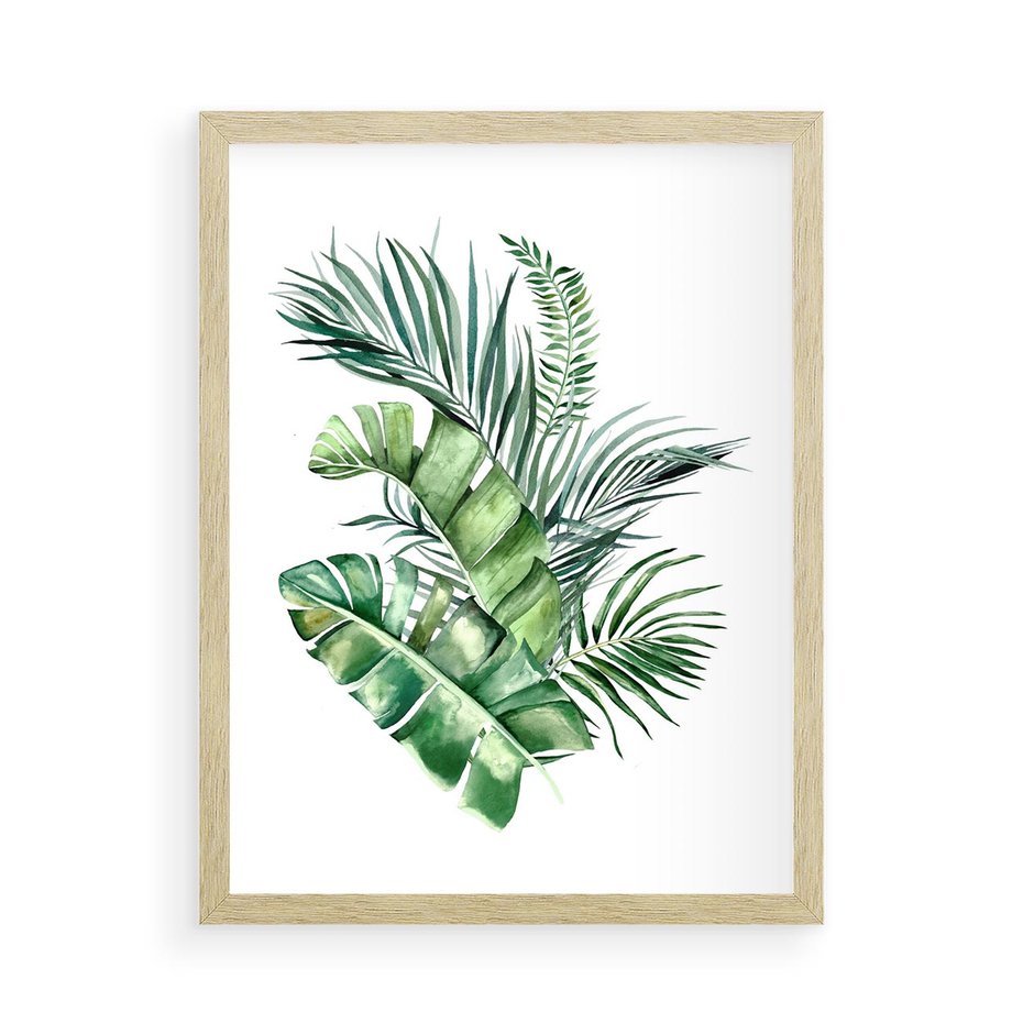 Plakat w ramie 50x70 - Piękno Złotej Rośliny - złote, liście - rama drewno