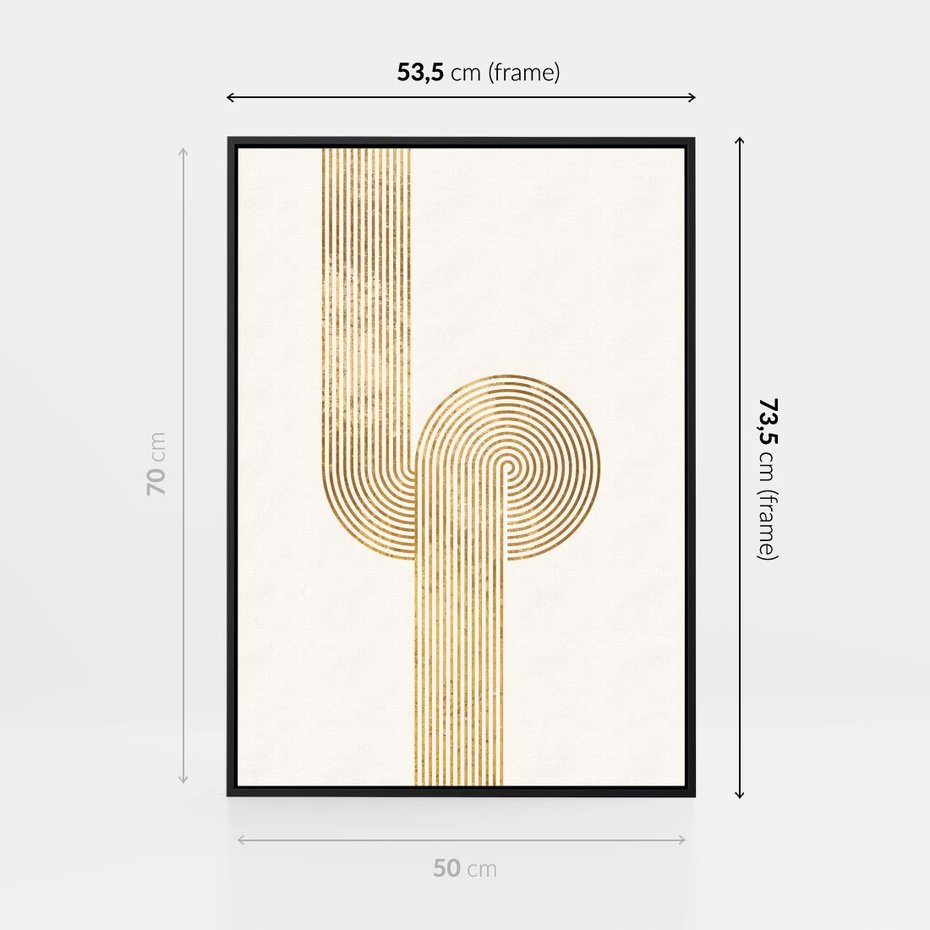 Obraz w ramie 50x70 - Podróżne Kształty - geometryczne linie w złotym kolorze, minimalizm - rama czarna