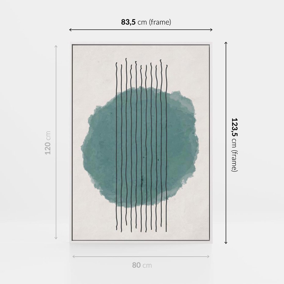 Obraz w ramie 80x120 - Podróżne Inspiracje - abstrakcyjna akwarelowa plama, nieregularne kreski - rama biała