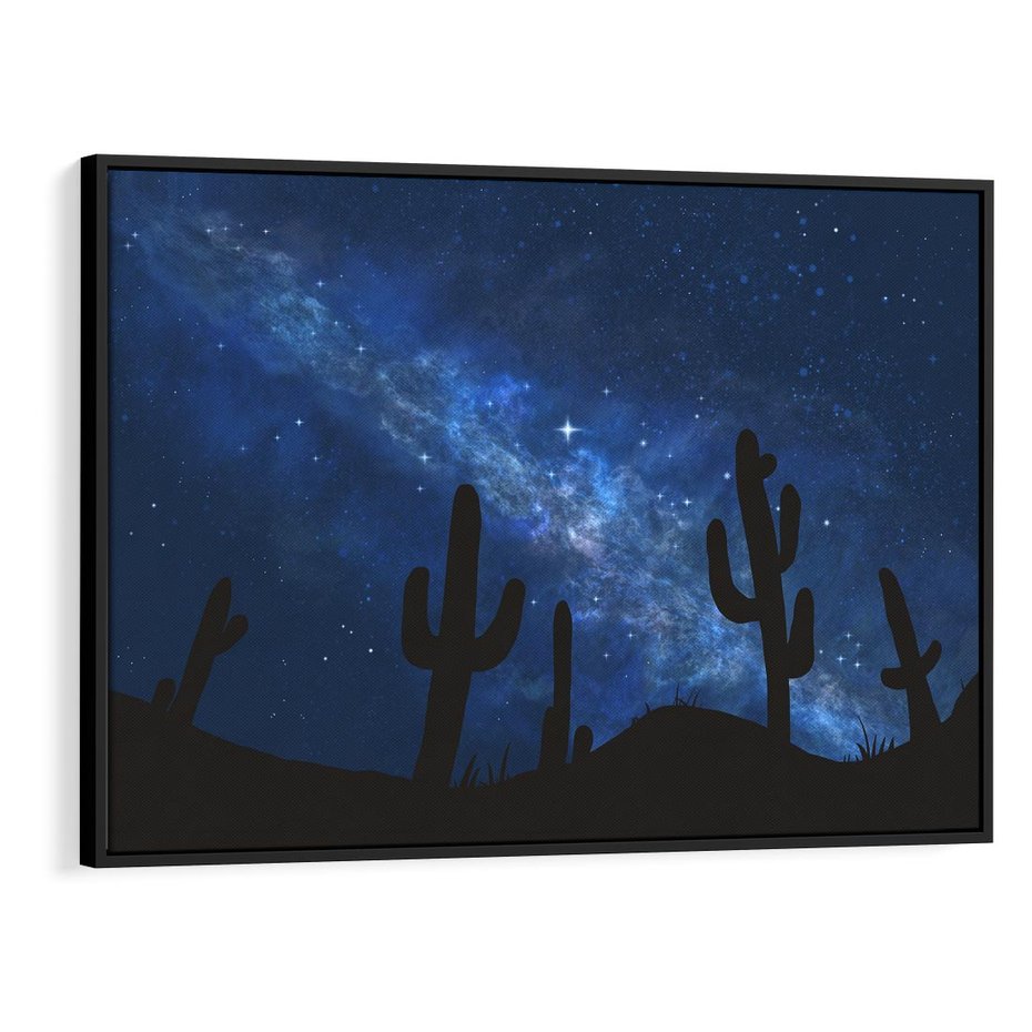 Obraz w ramie 70x50 - Nocne Tajemnice Pustyni - gwieździsta noc, granatowe niebo - rama czarna