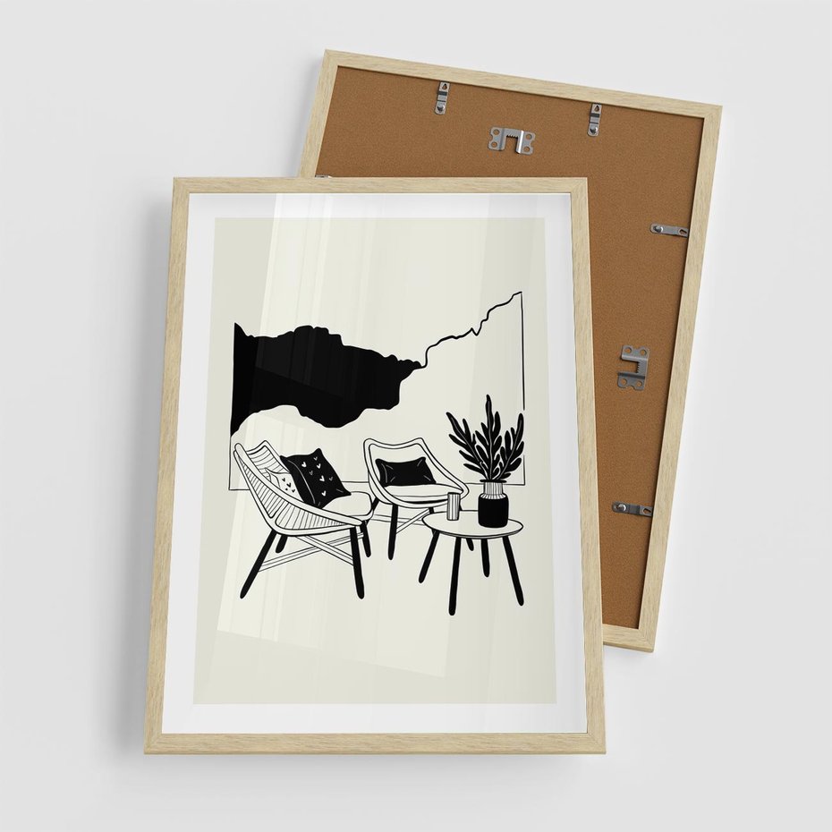 Plakat w ramie 50x70 - Boho Elegancja - boho wnętrze, salon - rama drewno