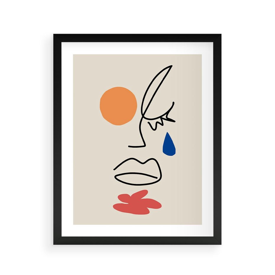 Plakat w ramie 40x50 - Impresje Plam - abstrakcyjny obraz, przypomina twarz - rama czarna