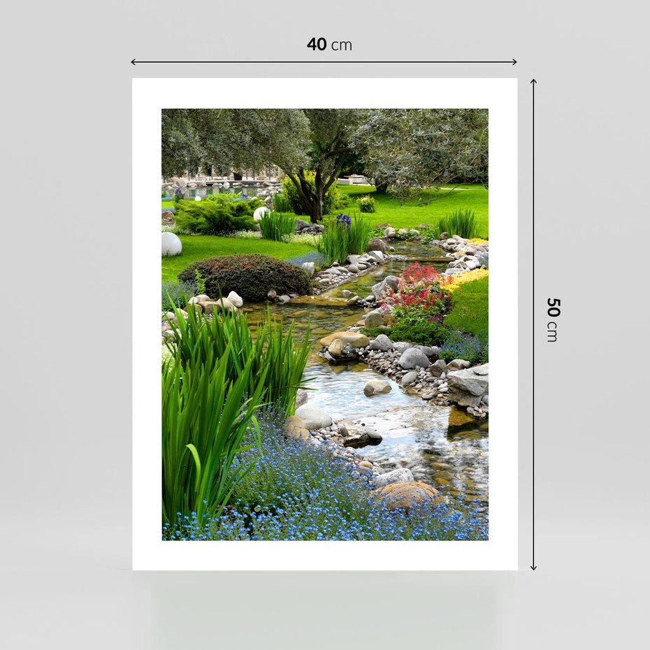 Plakat bez ramy 40x50 - Ogródowy Strumyk - strumyk, ogród