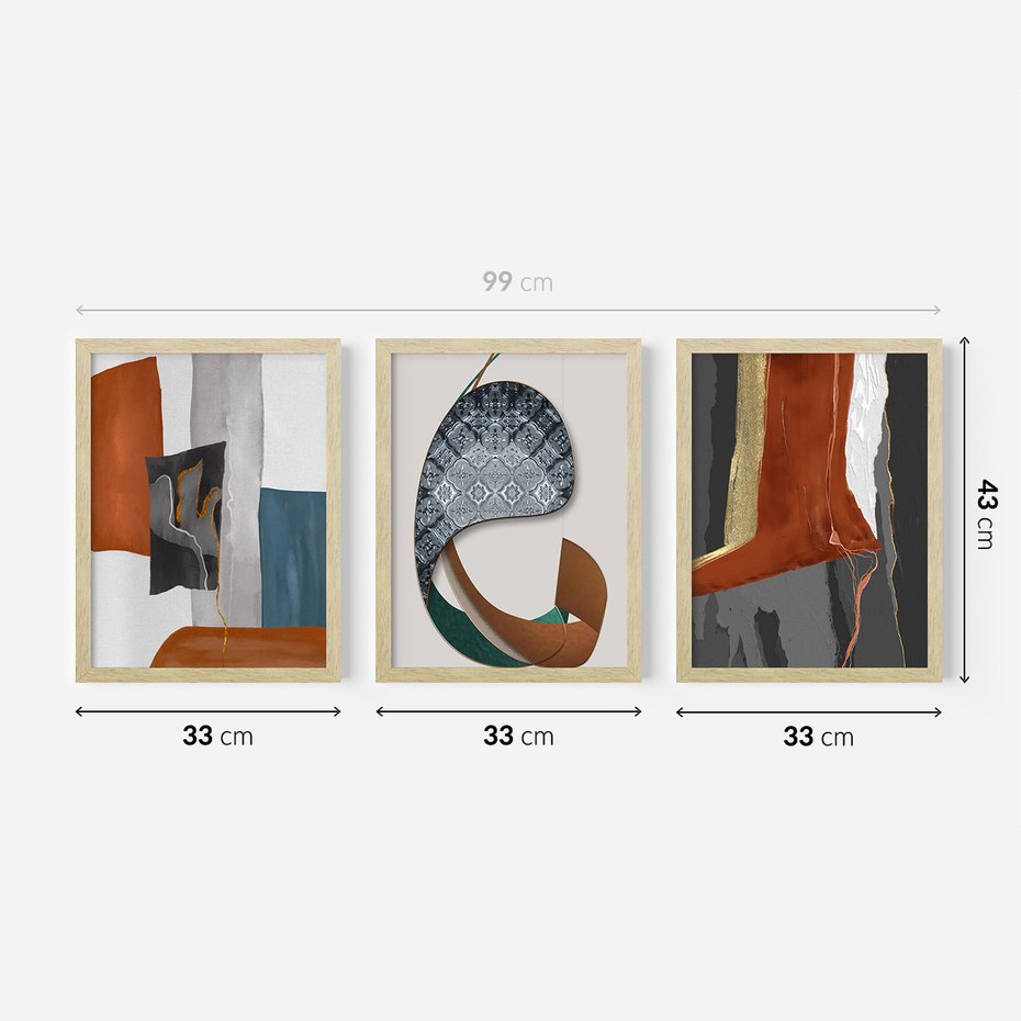 Zestaw obrazy w ramie 30x40 galeria - Abstrakcja, złoto, nowoczesny - rama drewno