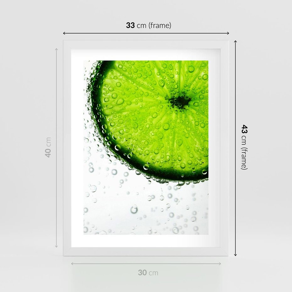 Plakat w ramie 30x40 - Świeżość i kwasowość limonki - limnka, owoce - rama biała