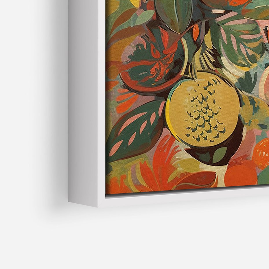 Obraz w ramie 70x100 - Księga Surrealnych Wyobrażeń - abstrakcyjny obraz owoców, jak picasso - rama biała