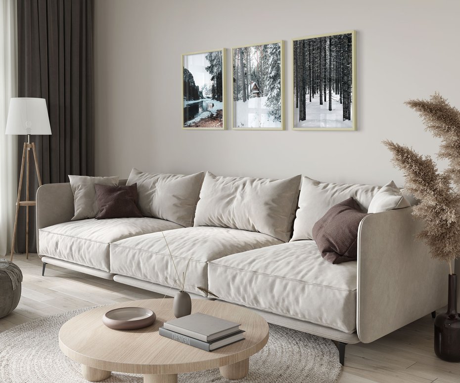 Zestaw obrazy w ramie 30x40 galeria - Las, domek, w, górach, zimą - rama drewno