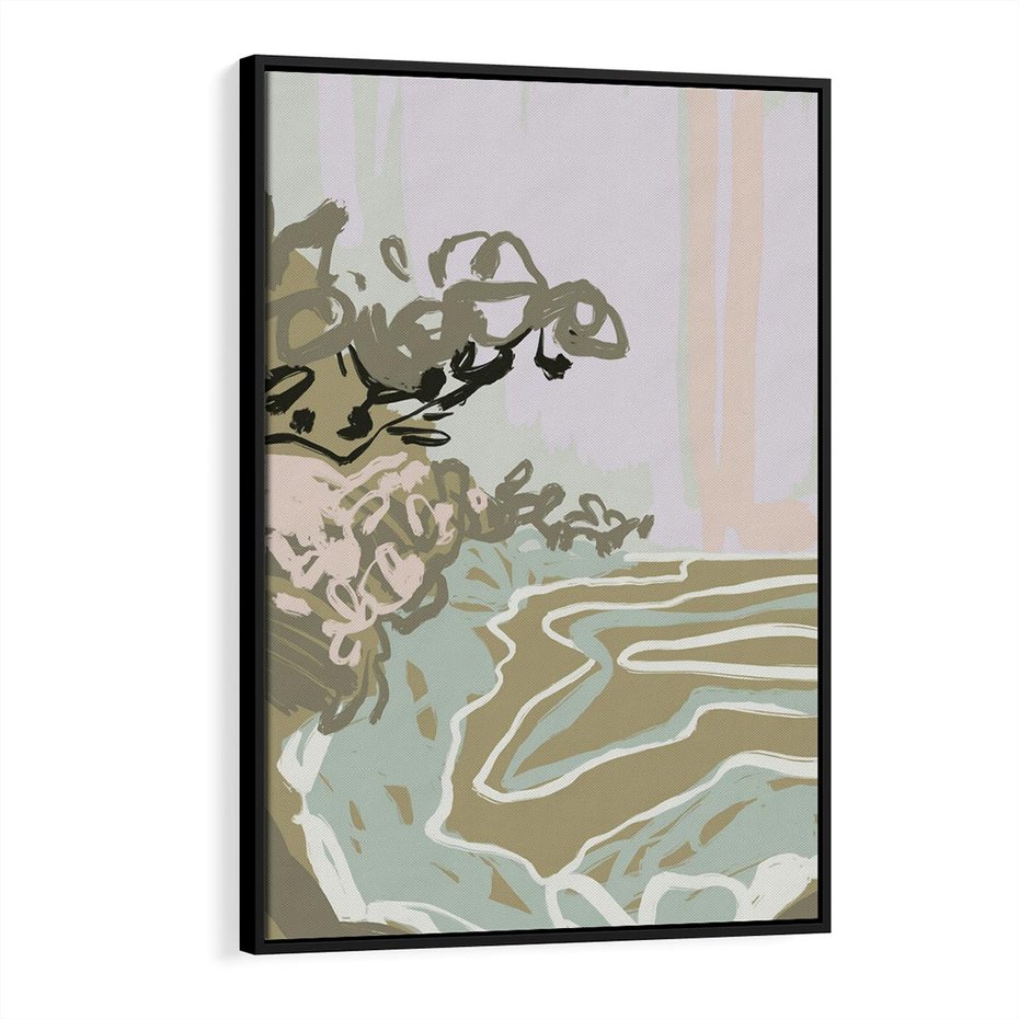 Obraz w ramie 70x100 - Wizja Przestrzeni - pastelowy krajobraz, nowoczesny plakat - rama czarna