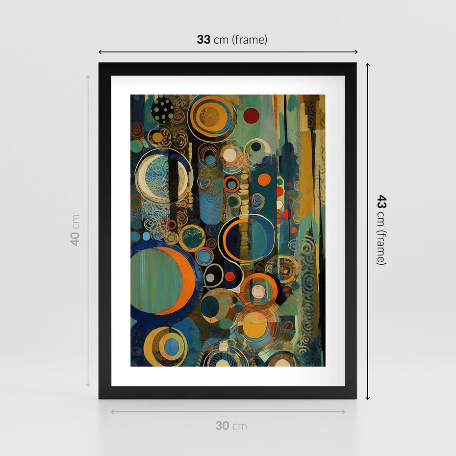 Plakat w ramie 30x40 - Wibracje Wymyślnych Form - abstrakcyjny obraz, mnogość kolorów - rama czarna