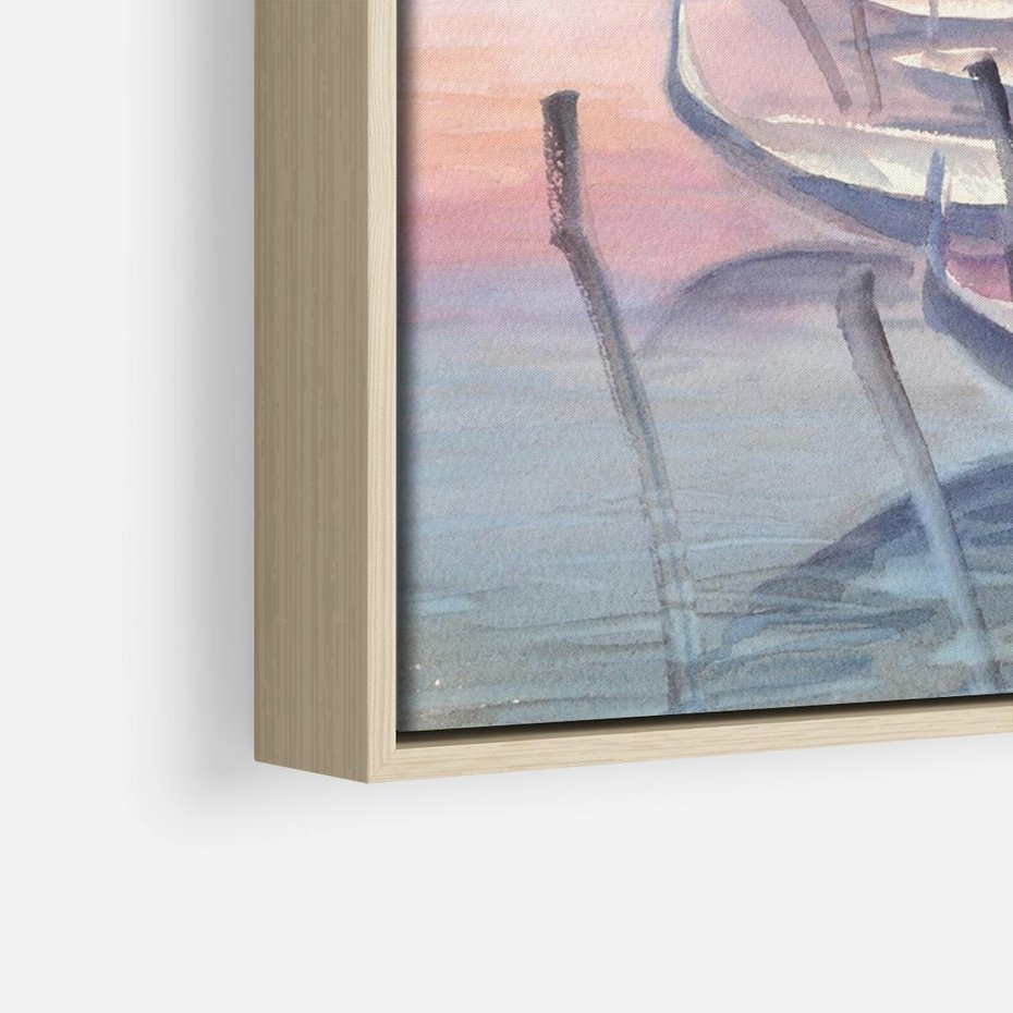 Obraz w ramie 100x70 - Romantyczne Zachody - akwarelowy rysunek, stonowane pastelowe kolory - rama drewno