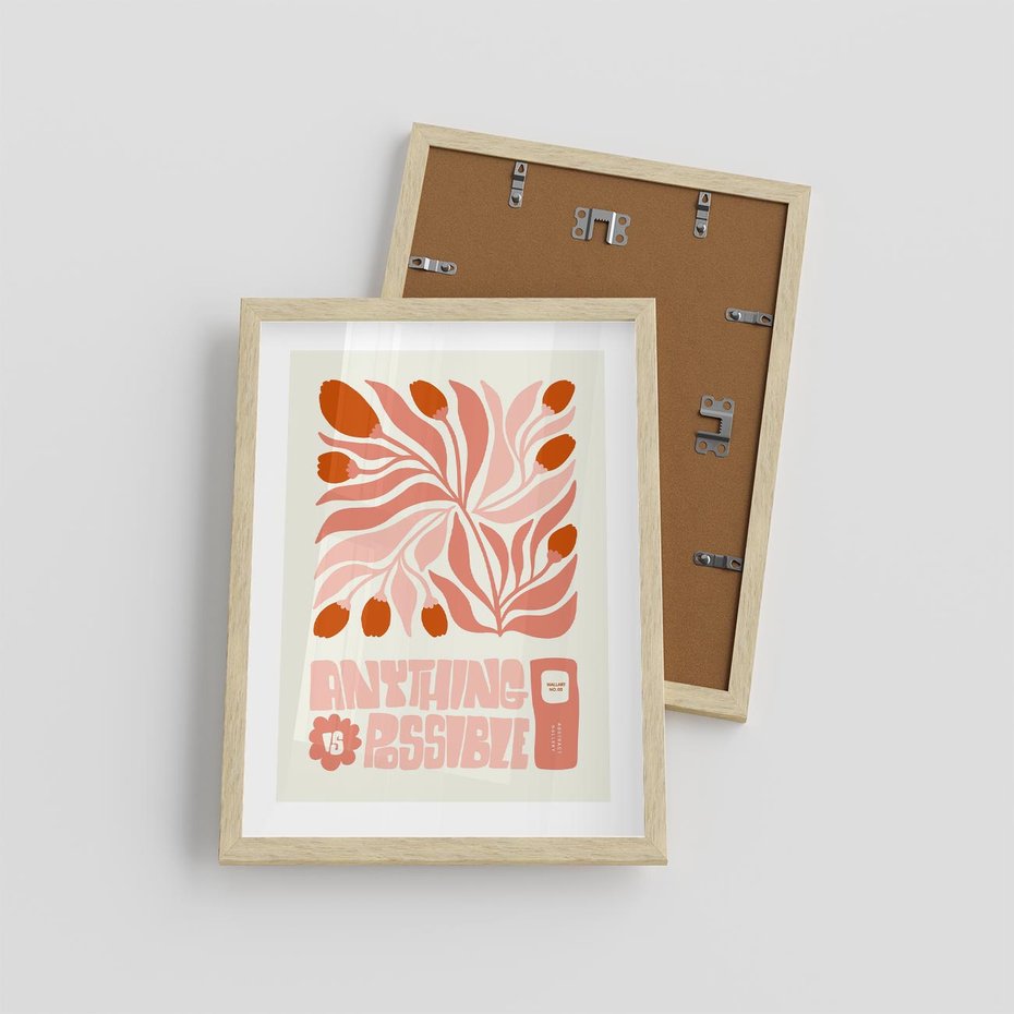 Plakat w ramie 30x40 - Migotliwa Euforia - kompozycja w łososiowym kolorze, kwiaty - rama drewno
