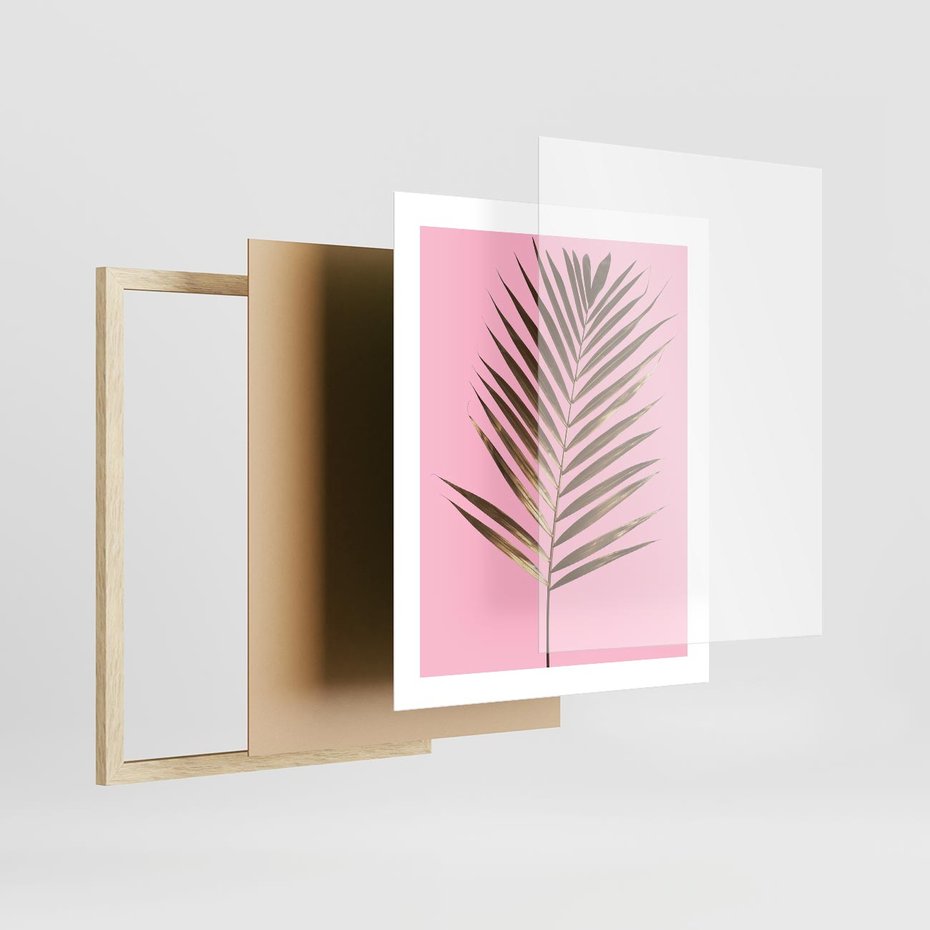 Plakat w ramie 40x50 - Promienie złotej palmy - złota, palma - rama drewno