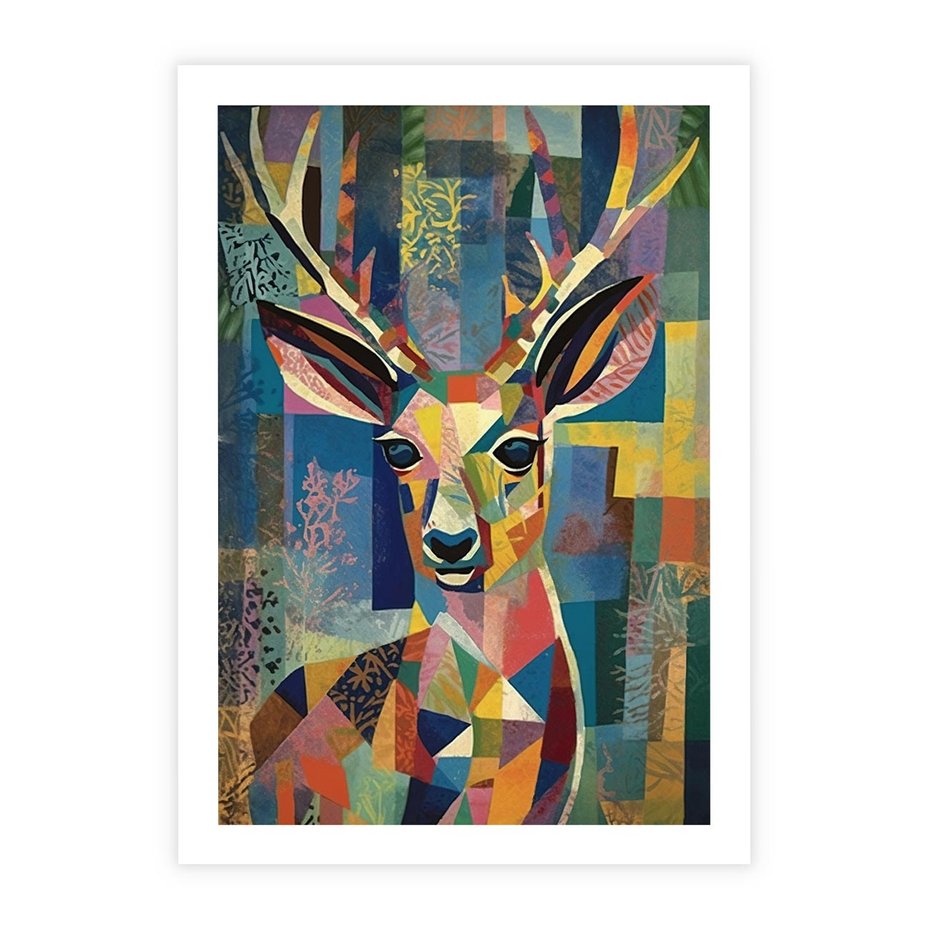 Plakat bez ramy 30x40 - Bezgraniczne Kontury Zaskoczenia - abstrakcyjny obraz olejny, jeleń