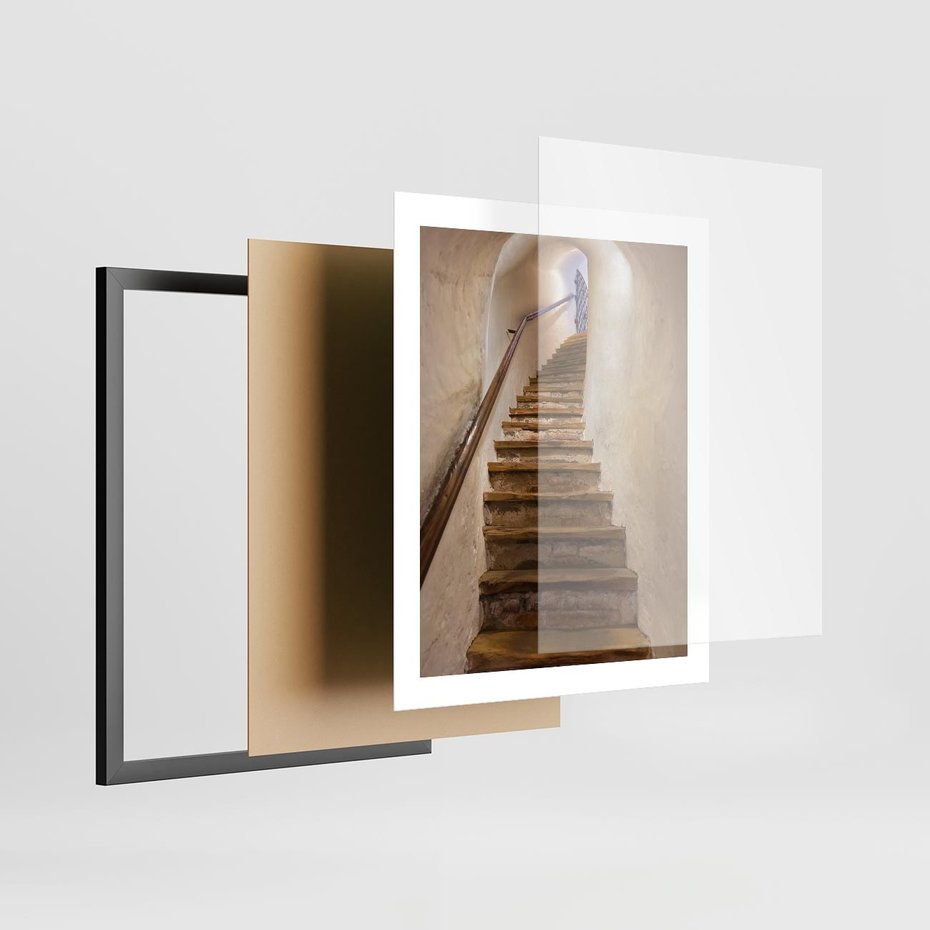 Plakat w ramie 40x50 - Schody Wymiarów - schody, tunel - rama czarna