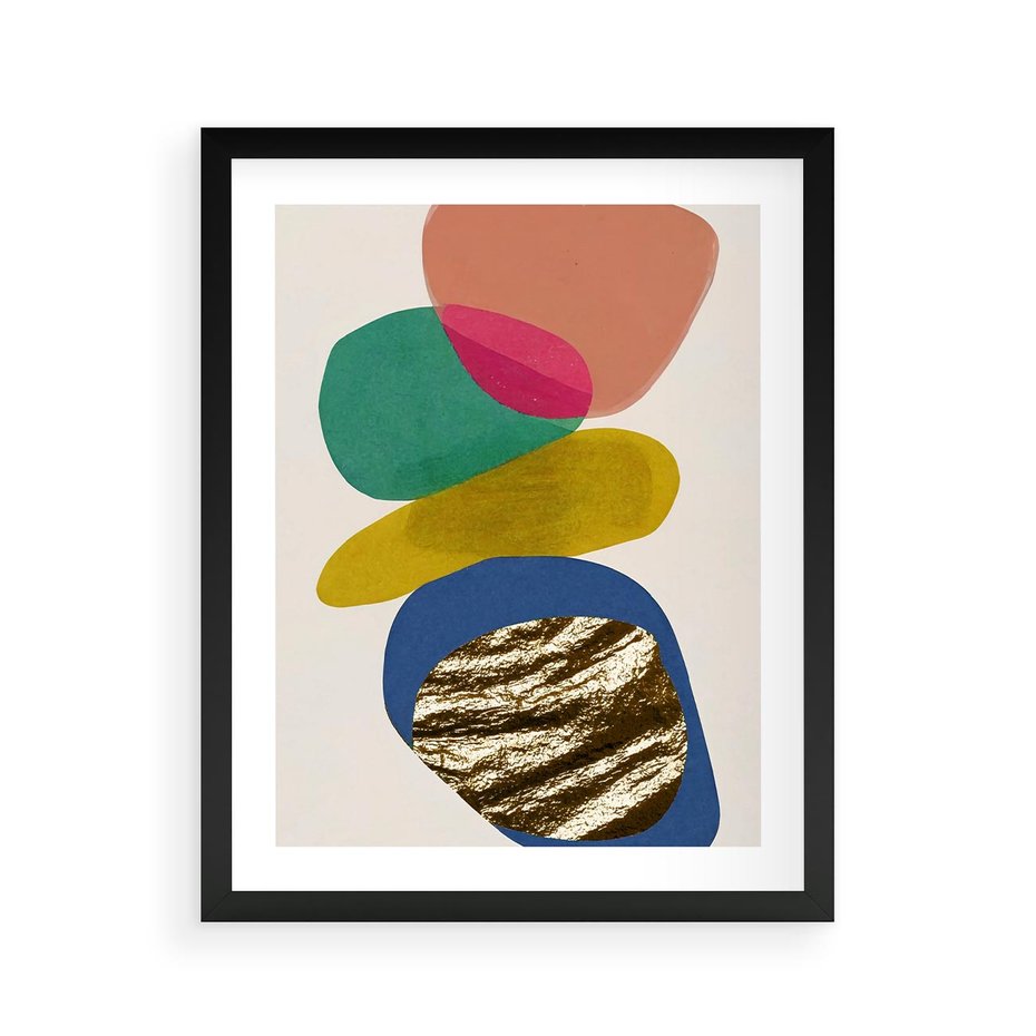 Plakat w ramie 40x50 - Kolorowe Przenikanie Kształtów - abstrakcyjne formy, obraz olejny - rama czarna