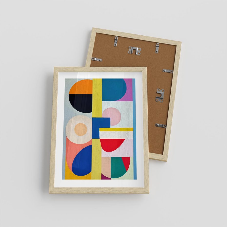 Plakat w ramie 30x40 - Harmonia Kolorowych Impulsów - abstrakcyjne geometryczne kształty, olejny obraz - rama drewno