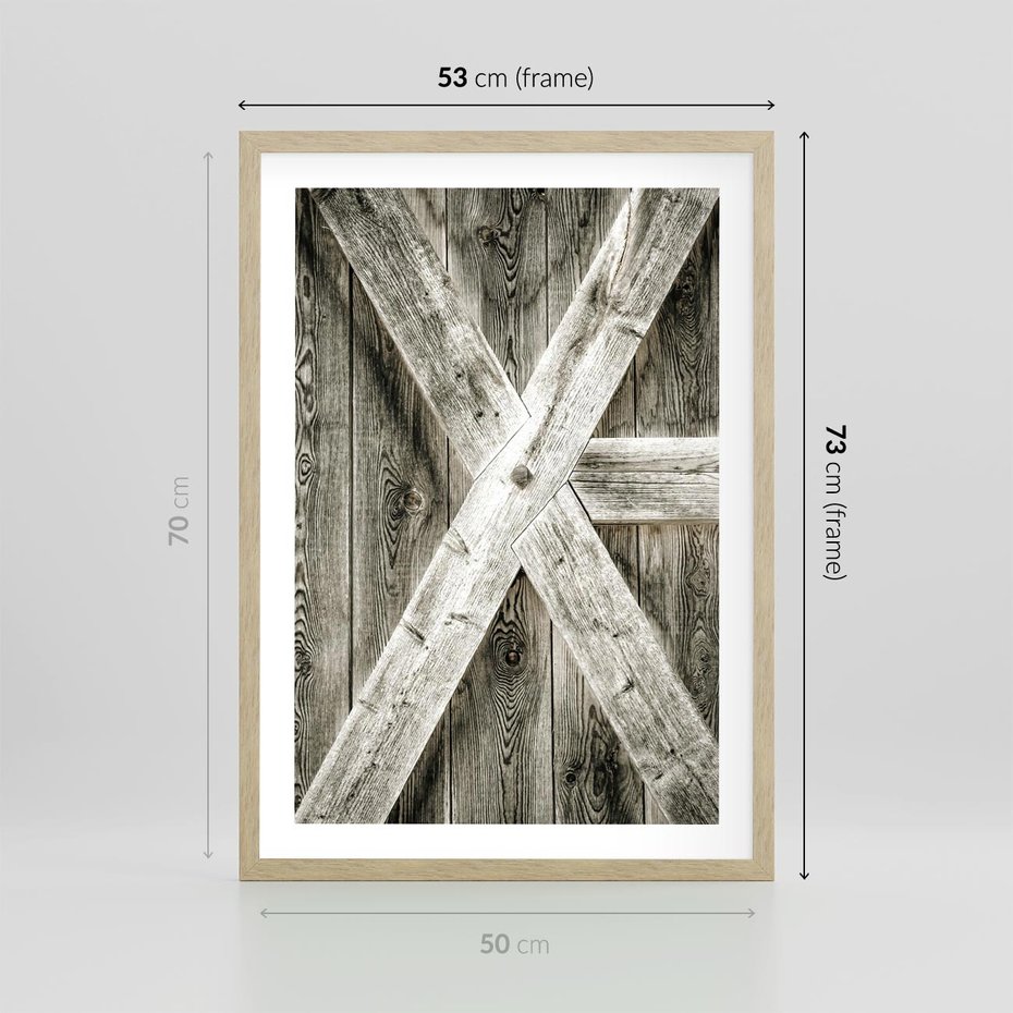 Plakat w ramie 50x70 - Drewniane Drzwi do Stodoły - stare drzwi do stodoły, drewniane - rama drewno