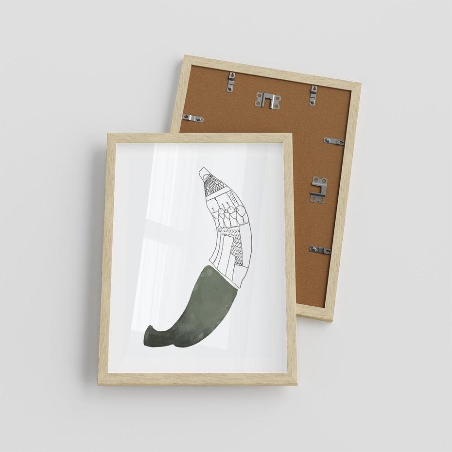 Plakat w ramie 30x40 - Rozkwitające Barwy Akwareli - minimalistyczny plakat, banan - rama drewno