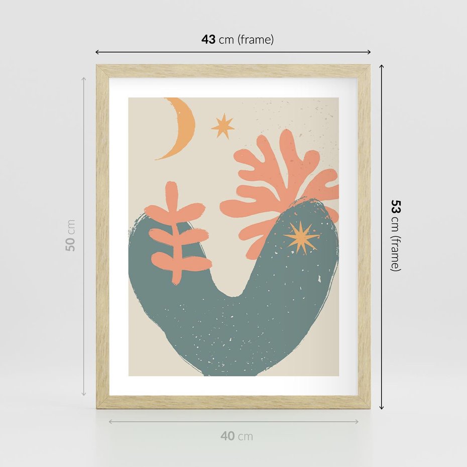 Plakat w ramie 40x50 - Energetyczne Kształty - boho formy, kształty - rama drewno