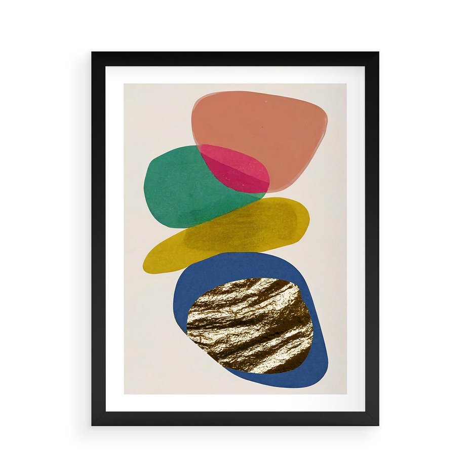 Plakat w ramie 50x70 - Kolorowe Przenikanie Kształtów - abstrakcyjne formy, obraz olejny - rama czarna
