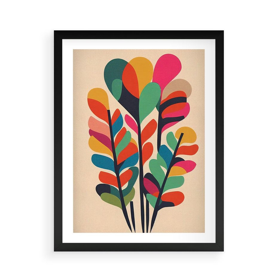 Plakat w ramie 50x70 - Symfonia Wzrokowych Impresji - abstrakcyjny kolorowy tęczowy obraz, inspiracje roślinne - rama czarna