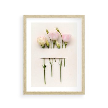 Plakat w ramie 50x70 - Białe kwiatowe uniesienia - białe, kwiaty - rama drewno