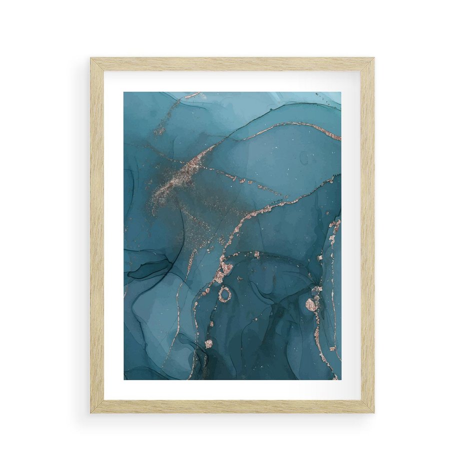 Plakat w ramie 40x50 - Marmurowa Elegancja: Kolory Oceanu - marmur, kolory oceanu - rama drewno